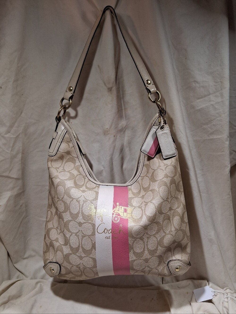 Coach all leather Signature heritage stripe hobo